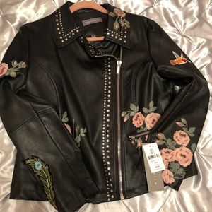 Embroidered leather jacket